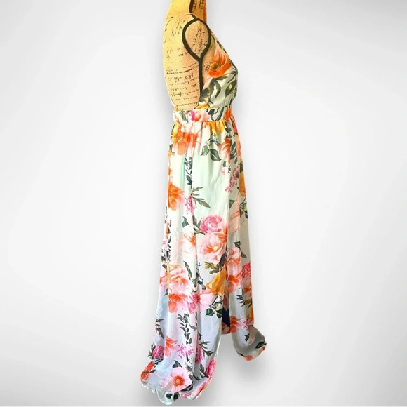 REVAMPED Women's Light Aqua Green Floral Maxi Dress XS | EUC - Picture 5 of 11